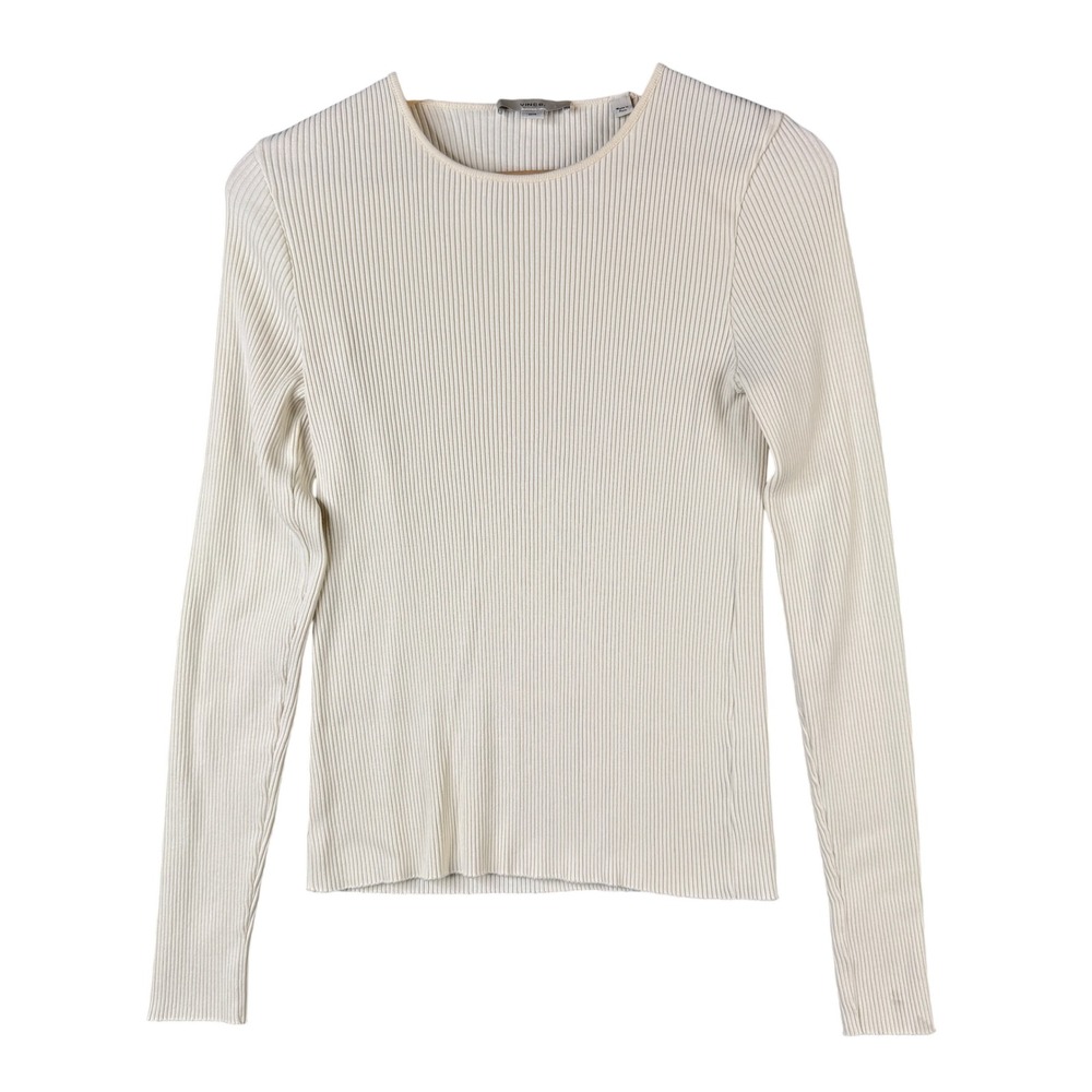 Vince Essential Long Sleeve Ribbed Crew Neck Top Off White V042584856 Medium